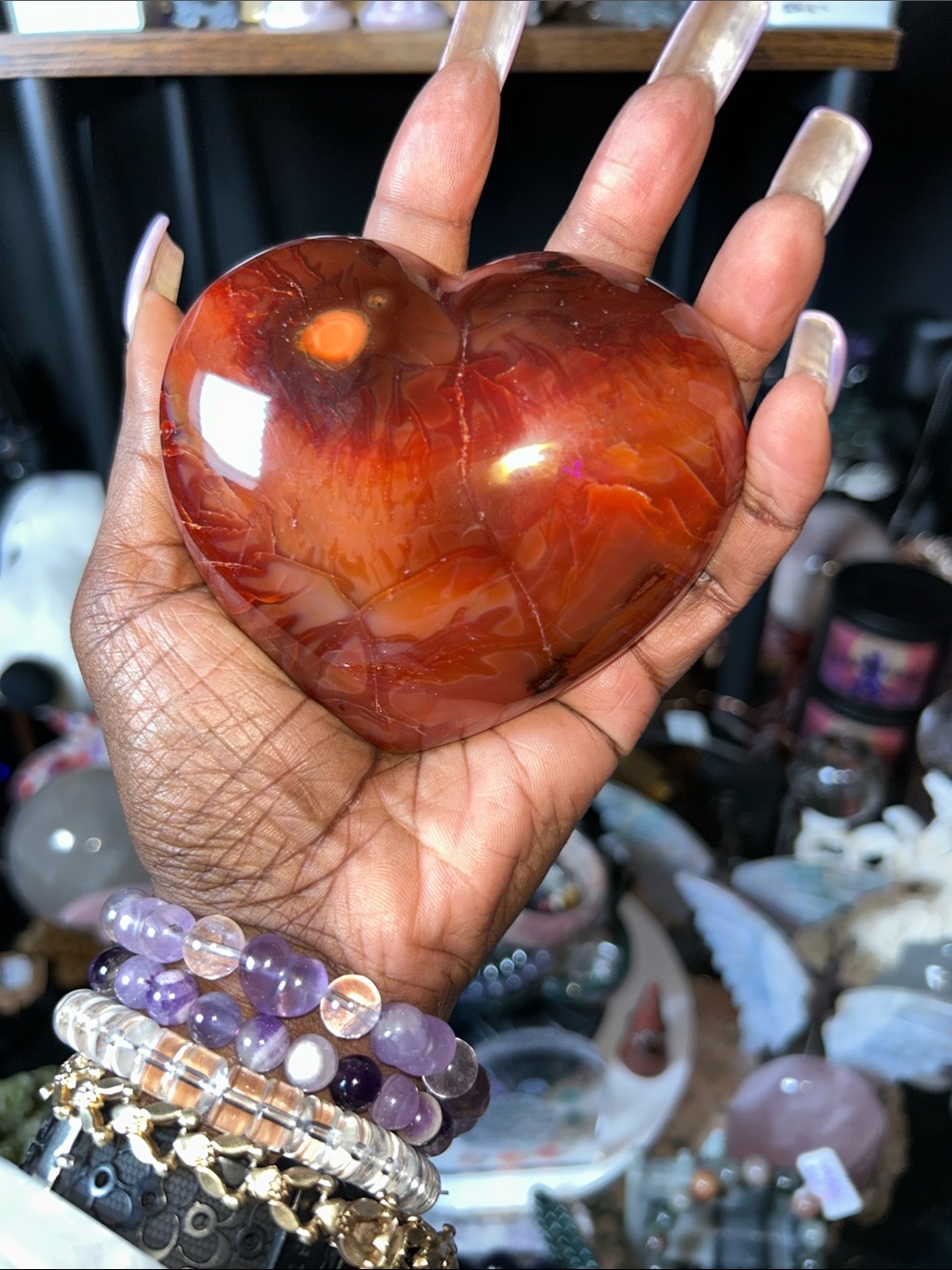 Polished Carnelian Agate Heart Gemstone w/Metal Stand - PRICE VERY FIRM - Picture 5 of 7